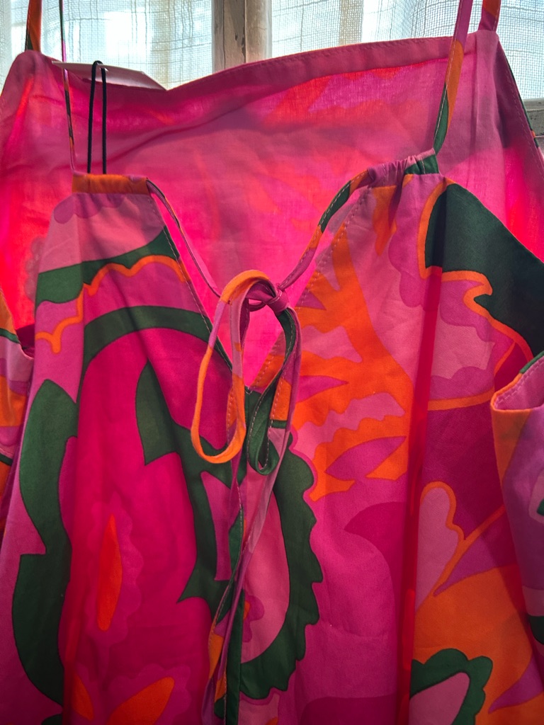 Avara Bright Pink Orange Tropical Farm Rio Inspired A Line Dress Cruise Resort — image 4 of 6